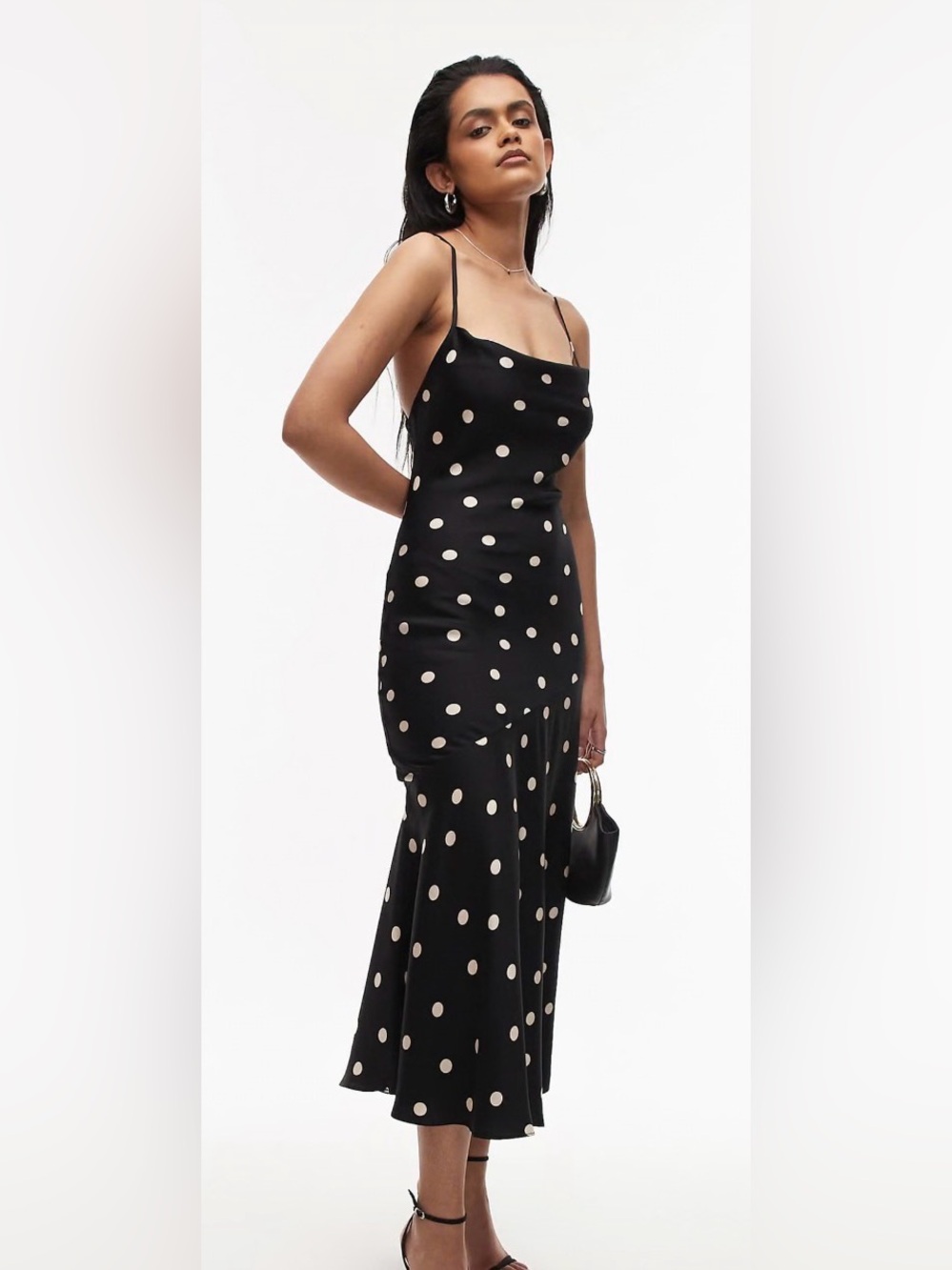 & Other Stories maxi cami slip Polka Dot Black white Dress